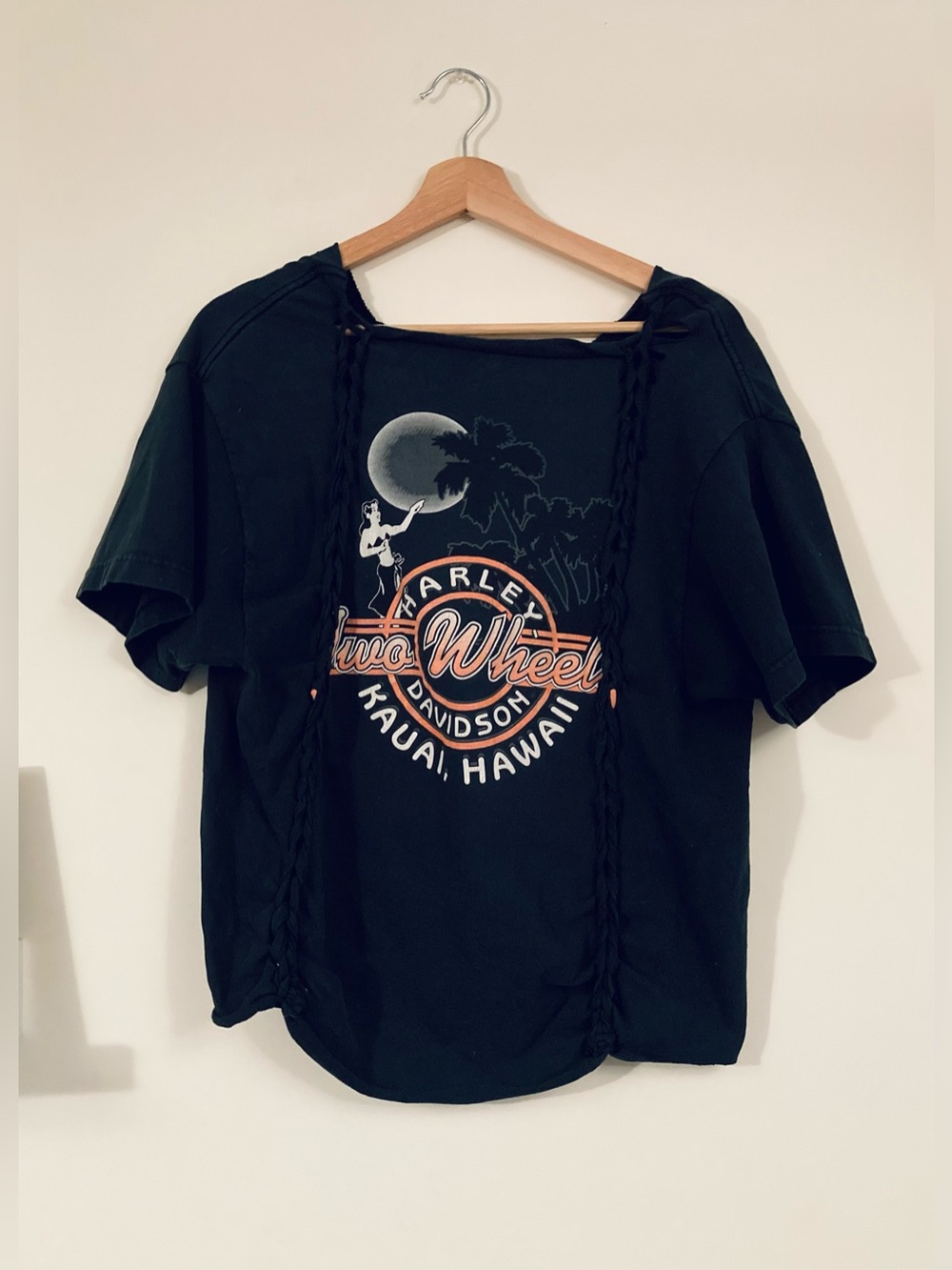 Vintage Harley Davidson Kauai Hawaii Faded Black Distressed V-Neck Top Two Wheel - Picture 3 of 5